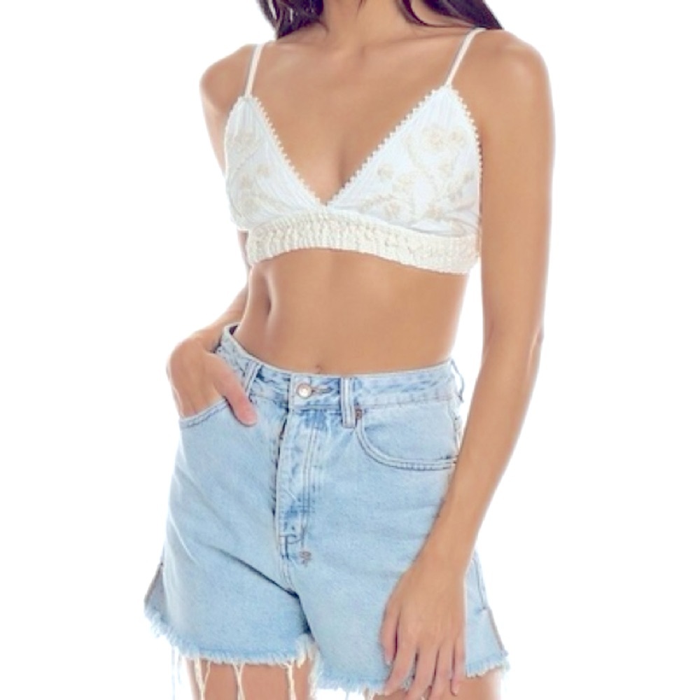NWT Surf Gypsy top crop soft cotton embroidery tie at back  M adjustable straps - Picture 2 of 12